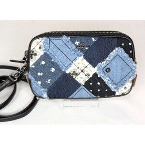 Coach Crossbody Clutch Bag In Canyon Quilt Denim Patchwork Leather NWT